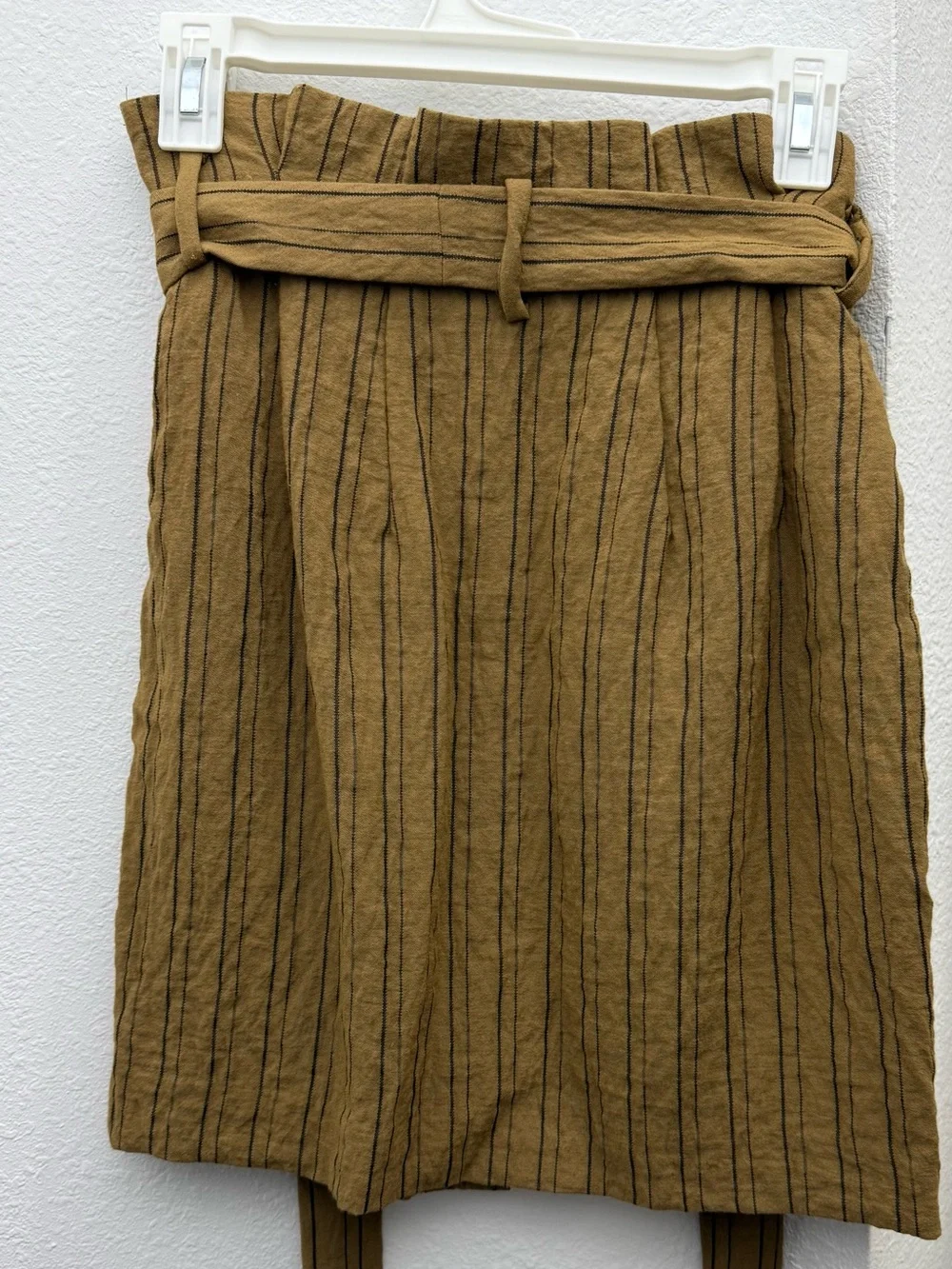 H&M Rust Brown Striped Paperbag Mini Skirt Button Front Tie Waist Sz 4